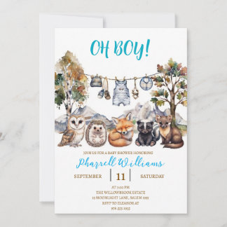 Invitación Animales del bosque de madera baby shower