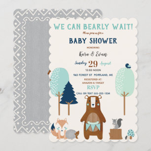 Invitación Animales del bosque de madera Oso rústico azul mar