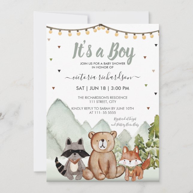 Invitación Animales del bosque de Woodland es un niño rústico (Anverso)