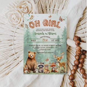 Invitación Animales del bosque Ducha de bebé niña