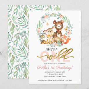 Invitación Animales del Bosque Ella es una Salvaje Primer Cum