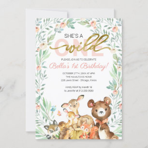 Invitación Animales del Bosque Ella es una Salvaje Primer Cum