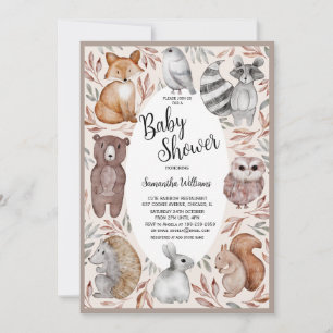 Invitación Animales del bosque en acuarela para baby shower