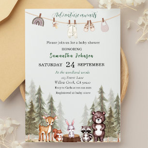 Invitación Animales del bosque en acuarela para baby shower n
