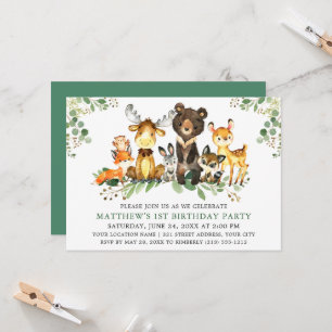 Invitación Animales del bosque en acuarela para el primer cum