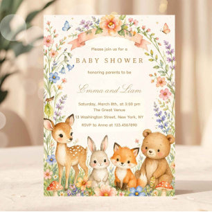 Invitación Animales del Bosque en Acuarela Shower de Bebé del