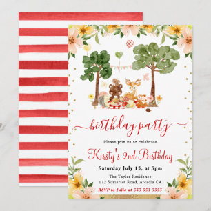 Invitación Animales del bosque en picnic de cumpleaños en acu
