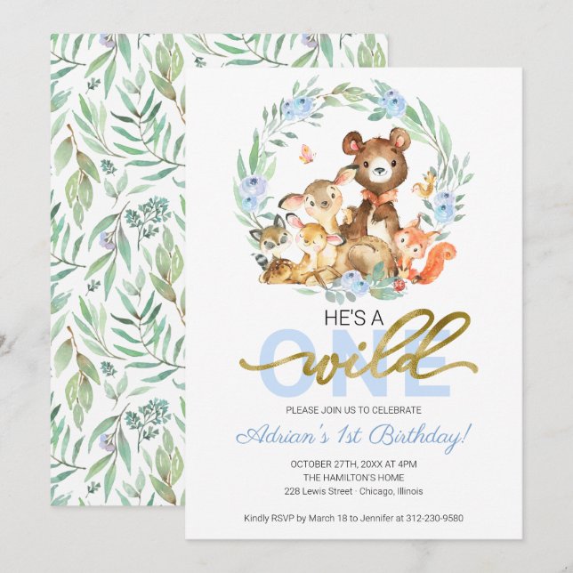 Invitación Animales del Bosque Es Un Salvaje Cumpleaños Númer (Anverso / Reverso)
