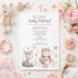 Invitación Animales del Bosque "Es una Niña" Baby Shower
