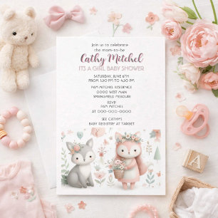 Invitación Animales del Bosque "Es una Niña" Baby Shower 