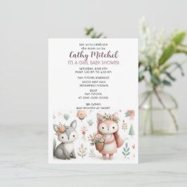 Invitación Animales del Bosque "Es una Niña" Baby Shower 