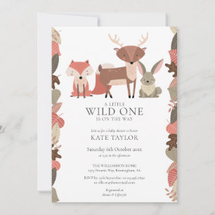 Invitación Animales del Bosque Fiesta de Bebé Neutral Wild On