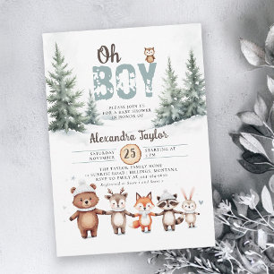 Invitación Animales del Bosque Fiesta de Bebé Niño Invierno R