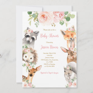 Invitación Animales del Bosque Fiesta de Bienvenida Floral pa