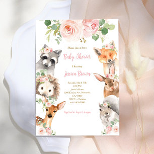 Invitación Animales del Bosque Fiesta de Bienvenida Floral pa