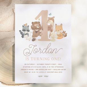Invitación Animales del Bosque Fiesta de Cumpleaños Número Un