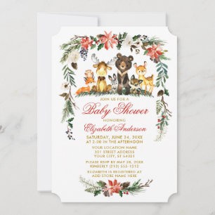 Invitación Animales del Bosque Fiesta Rojo Dorado Baby Shower
