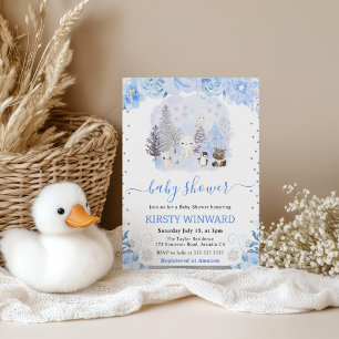 Invitación Animales del Bosque Invernal Baby Shower
