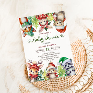 Invitación Animales del Bosque Invierno Navidad Baby Shower