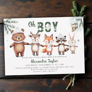 Invitación Animales del Bosque Invierno Verde Oh Chico Baby S