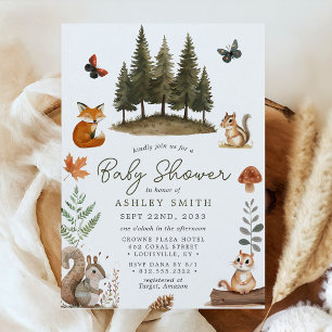 Invitación Animales del Bosque Maderero Aquarela Baby Shower