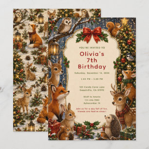 Invitación Animales del Bosque Navidad Cumpleaños