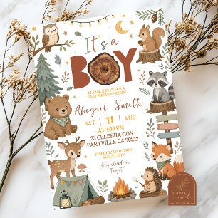 Invitación Animales del bosque niño Es una ducha de bebé niño