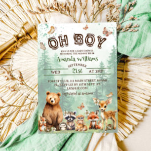 Invitación Animales del bosque Oh Boy Boho baby shower