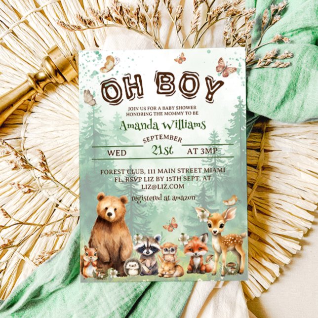 Invitación Animales del bosque Oh Boy Boho baby shower (Subido por el creador)