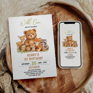 Invitación Animales del bosque salvaje Cumpleaños 1 año