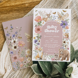 Invitación Animales del bosque sonrosados para baby shower de