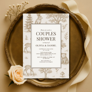 Invitación Animales del bosque Toile Francés Ducha de parejas