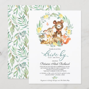 Invitación Animales del Bosque Vegetación Baby Shower Drive B