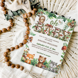 Invitación Animales del bosque vegetación champiñón ducha