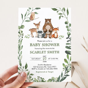 Invitación Animales del Bosque Verde Cumpleaños de Bebé