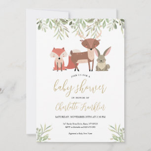 Invitación Animales del Bosque Verde Fiesta de Bebé