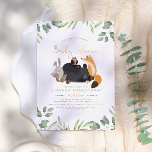 Invitación Animales del Bosque Verde Forestal Baño de Oro par