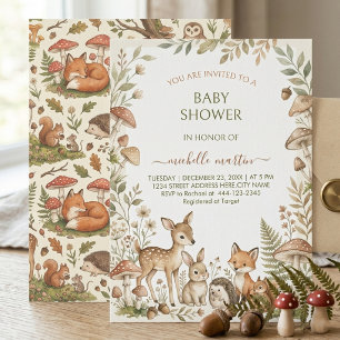 Invitación Animales del Bosque y Hongos Shower de Bebé en el 