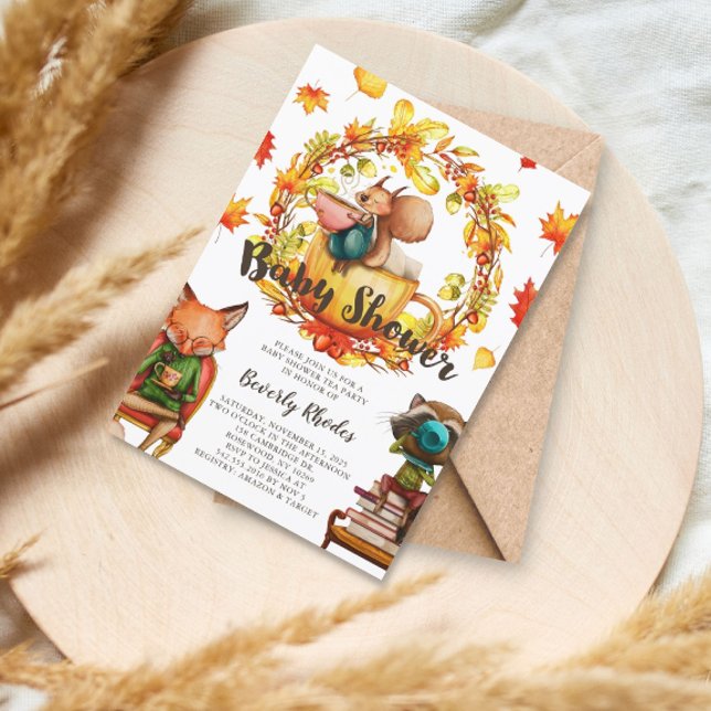 Invitación Animales del Fiesta del té de Baby Shower de otoño (Subido por el creador)