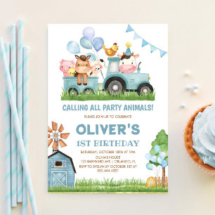 Invitación Animales del Granero, Corral, Cumpleaños 1er de Ni