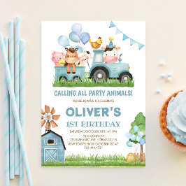 Invitación Animales del Granero, Cumpleaños 1 de Niños de Ran