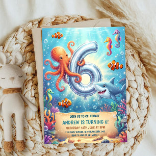 Invitación Animales del Océano Cumpleaños 6 Bajo el Mar