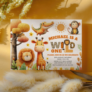 Invitación Animales del ZOO Lindos Cumpleaños SALVAJE UNO Saf