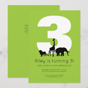 Invitación Animales del zoológico cumpleaños infantil verde