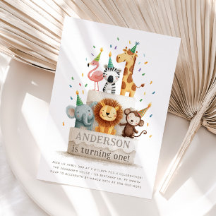 Invitación Animales del Zoológico Cumpleaños Neutral Primera