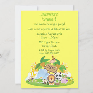 Invitación Animales del zoológico de Cute Fiesta de cumpleaño