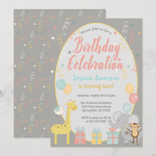 Invitación Animales del zoológico Fiesta cutto Celebración de