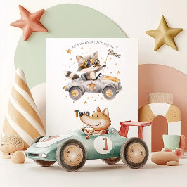 Invitación Animales divertidos corren coches segundo cumpleañ