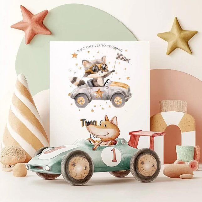 Invitación Animales divertidos corren coches segundo cumpleañ (Subido por el creador)