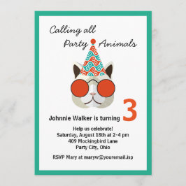 Invitación Animales divertidos de cumpleaños - todas las edad